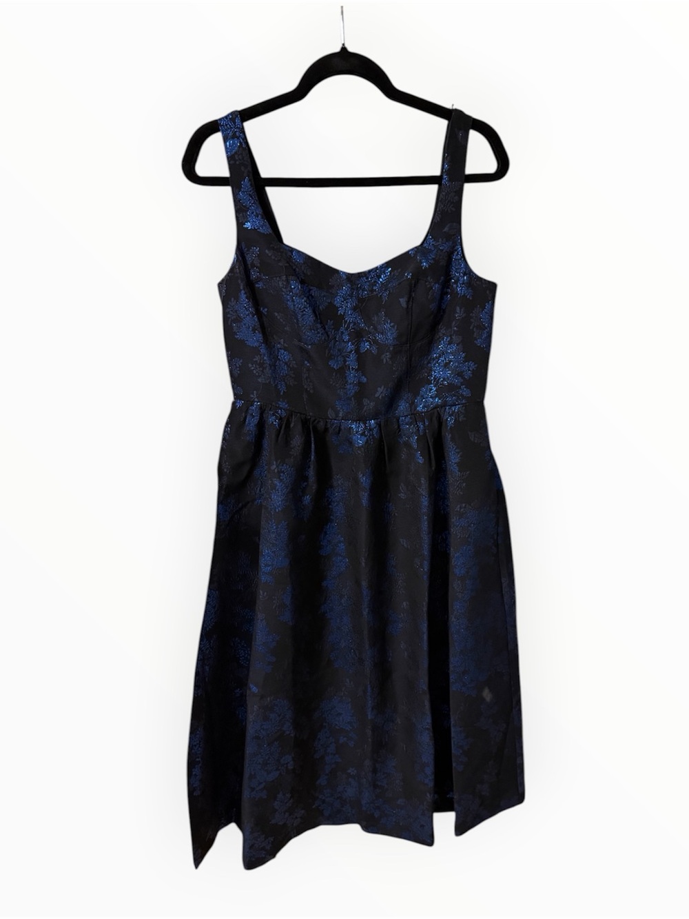 LOFT Shimmer Blue & Black Floral Jacquard Fit & Flare Cocktail Dress